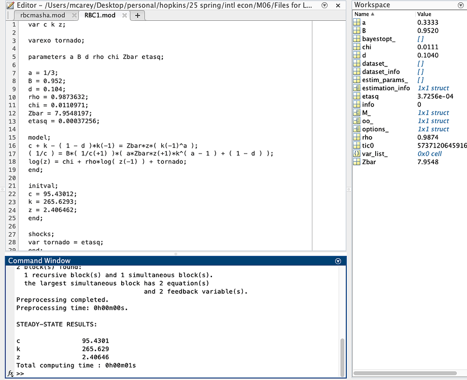 Dynare Example Unable to generate simulated time series - Stochastic simulations ...