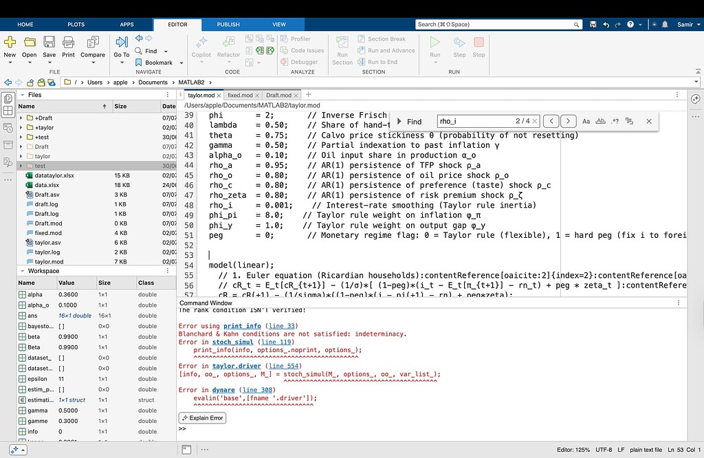 Dynare Example Indeterimincy wont go away - Stochastic simulations - Dynare Forum